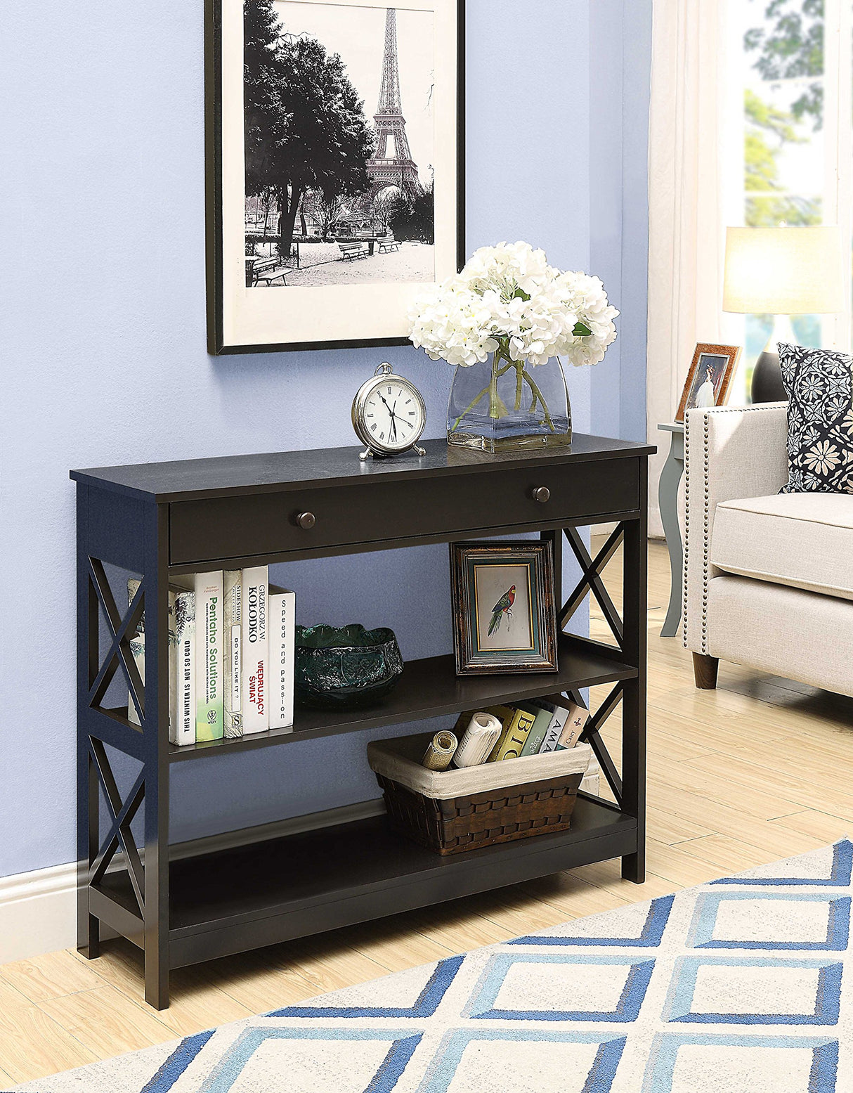 Convenience Concepts Oxford 1 Drawer Console Table with Shelves, Espresso Convenience Concepts