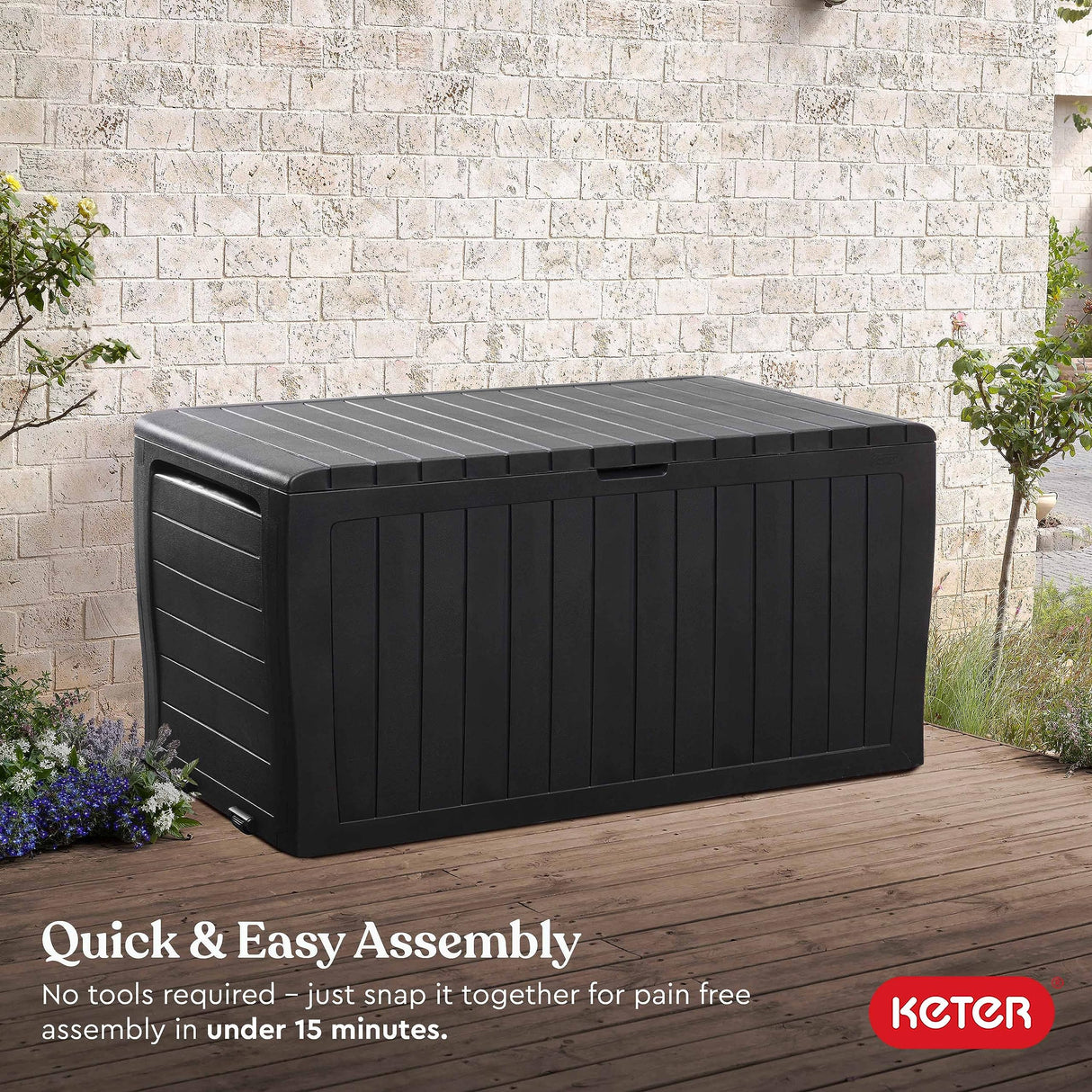 Keter Marvel Plus 71 Gallon Resin Deck Box-Organization and Storage for Patio Furniture Outdoor Cushions, Throw Pillows, Garden Tools and Pool Toys, Dark Grey Keter