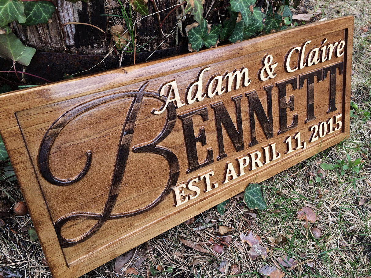 Personalized Family Name Sign Personalized Wedding Gifts Wall Art Rustic Home Decor Custom Carved Wooden Signs Couples 5 Year Wood Anniversary Gift 3D Woodworker