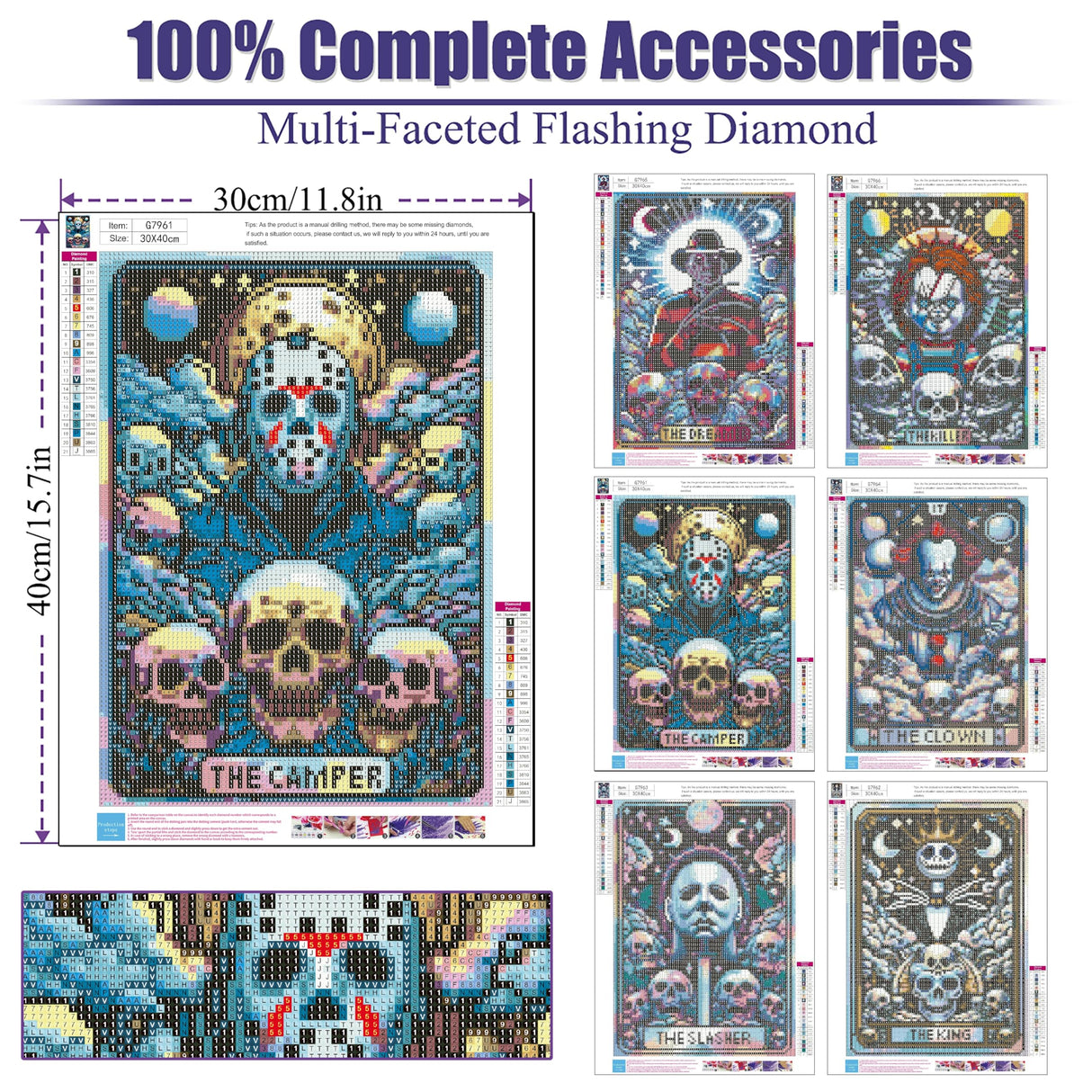 6 Packs Halloween Diamond Painting Kits for Adults, DIY Horror Diamond Art Kits for Beginners, 5D Full Drill Crystal Arts and Crafts Gem Art Painting Kits for Home Wall Decor Festival Gift (30*40cm) LWZAYS