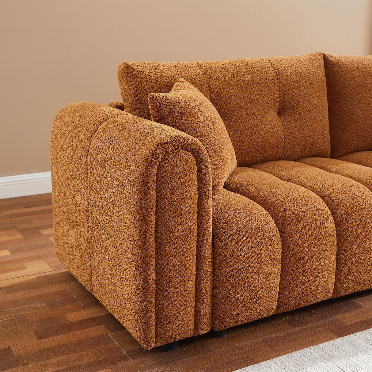 91.5" Modern Boucle Sofa with Deep Seat, Comfortable Upholstered Tufted Cloud Couch, Modern 3 Seater Couches for Living Room, Bedroom, Apartment, Office (Curry) VANOMi