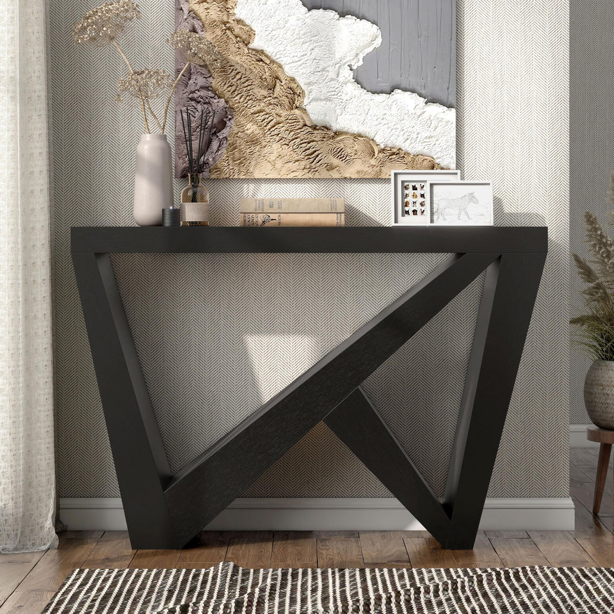 HOMES: Inside + Out Naomi Modern Decorative Accent Console Table with W-Shaped Legs, Wood Entryway Furniture for Living Room, Hallway, Entrance, Small Spaces, Black HOMES: INSIDE + OUT