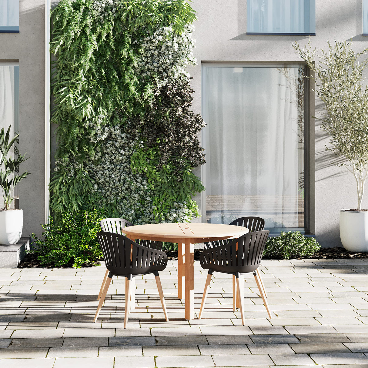 Urban Elements Nature 5-Piece Wood Patio Furniture Set | Teak Finish 100% FSC Eucalyptus | Backyard Furniture, Outside Table and Chairs, Round Outdoor Dining Set for 4, Patio Dining Set for 4 (Black) Urban Elements
