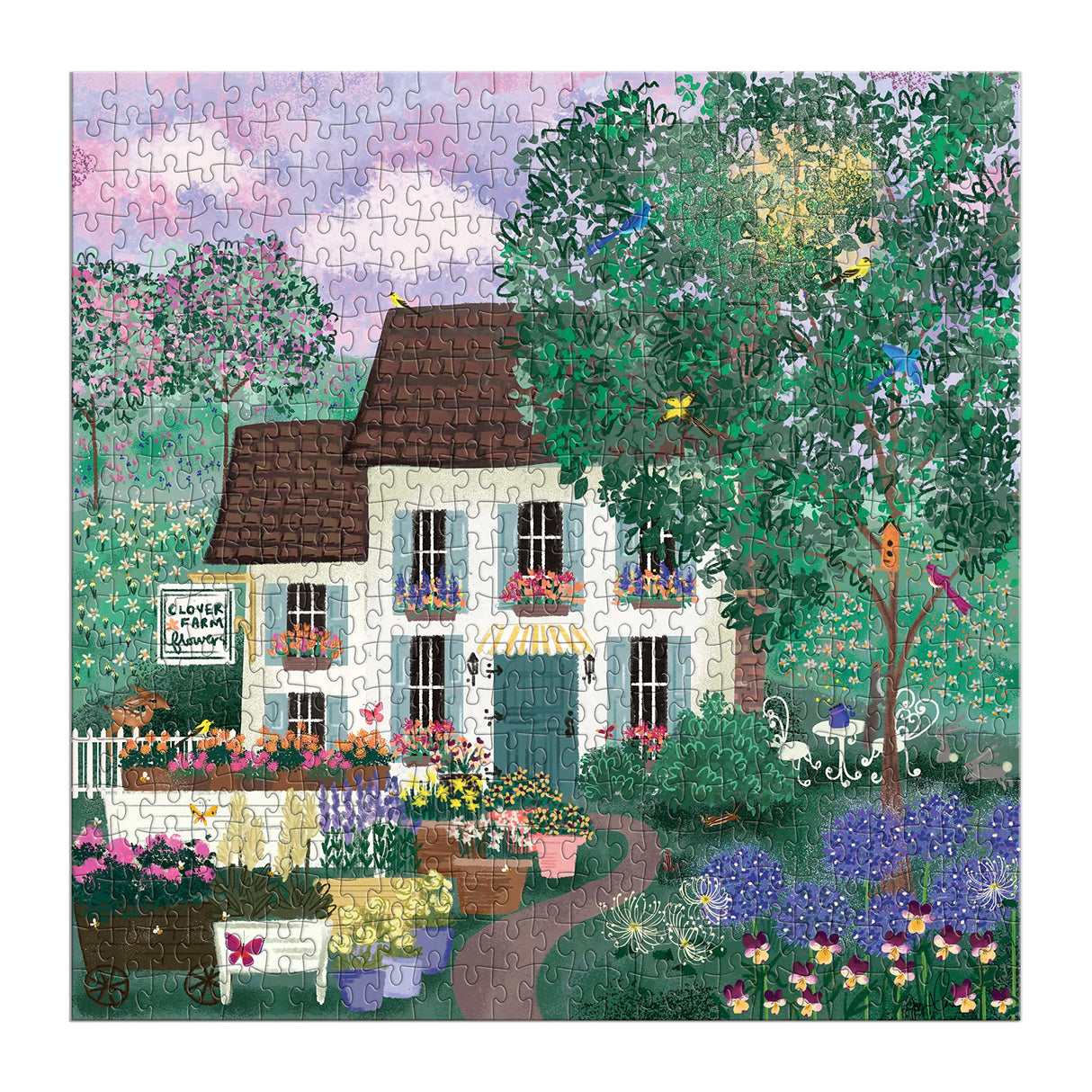 Galison Garden Path – 500 Piece Puzzle Fun and Challenging Activity with Bright and Bold Artwork of Country Cottage and Plant Path for Adults and Families Galison