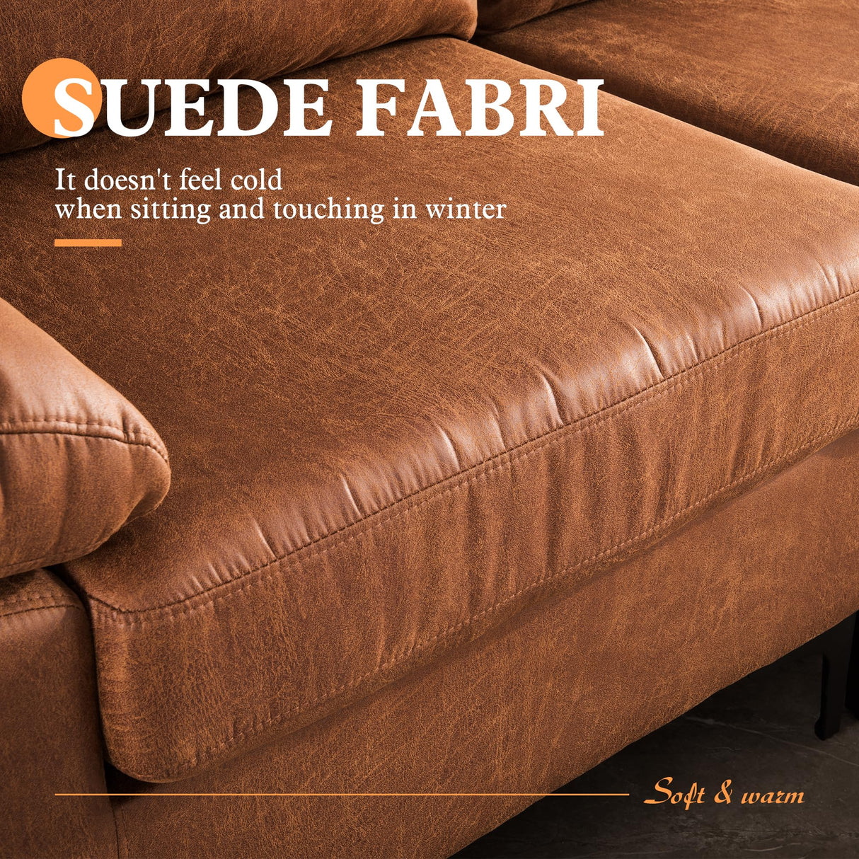 ovios 97.6" L-Shaped Sectional Sofa with Reversible Chaise, Luxury Deep Seat Couch with Convertible Chaise, Minimalism Cloud Sofas Couches for Living Room, Faux Leather, Brown ovios