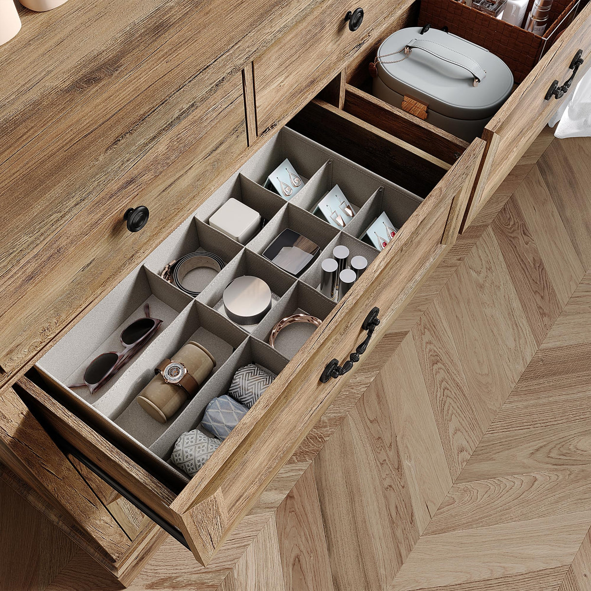 LINSY HOME 9 Drawers Dresser for Bedroom, Wide Wood Chest of Drawers with Metal Handle, Farmhouse Tall Drawer Organizer for Bedroom, Closet, Living Room, Hallway and Entryway, Rustic Oak LINSY HOME