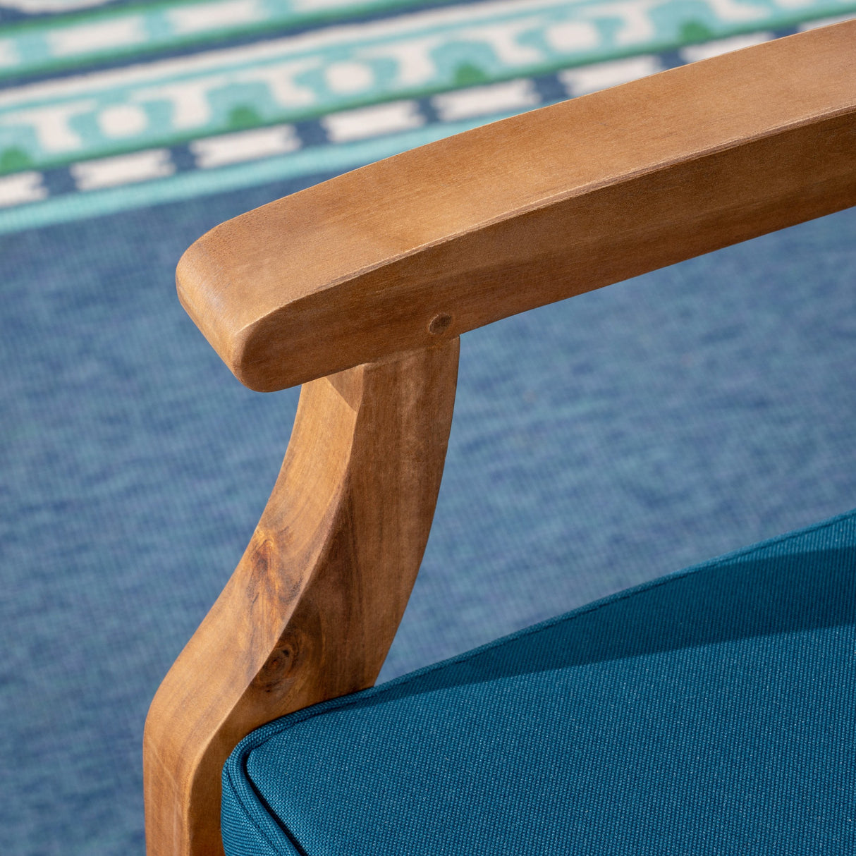 Christopher Knight Home Justin Outdoor 7 Piece Acacia Wood Dining Set, Teak Finish/Rustic Metal/Blue Christopher Knight Home