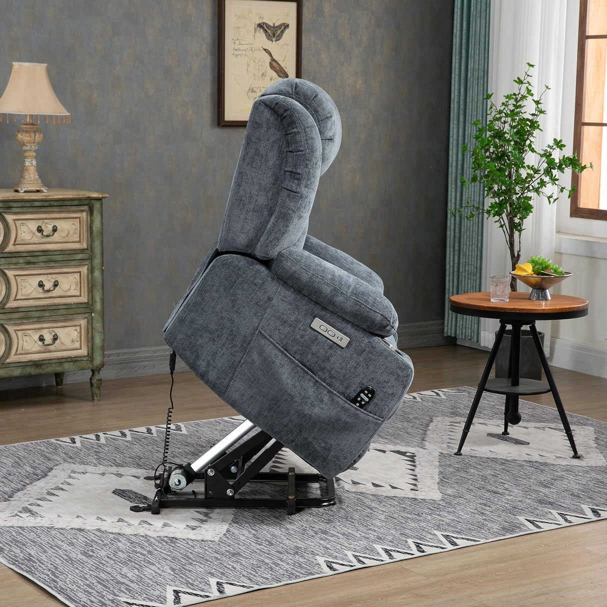 Trustyue Power Lift Chair with Full-Body Massage and Heat, Electric Recliner Chairs for Adults, Remote Control, Standing Assistance, USB Ports, Stainless Steel Cup Holders, Chenille Blue Trustyue