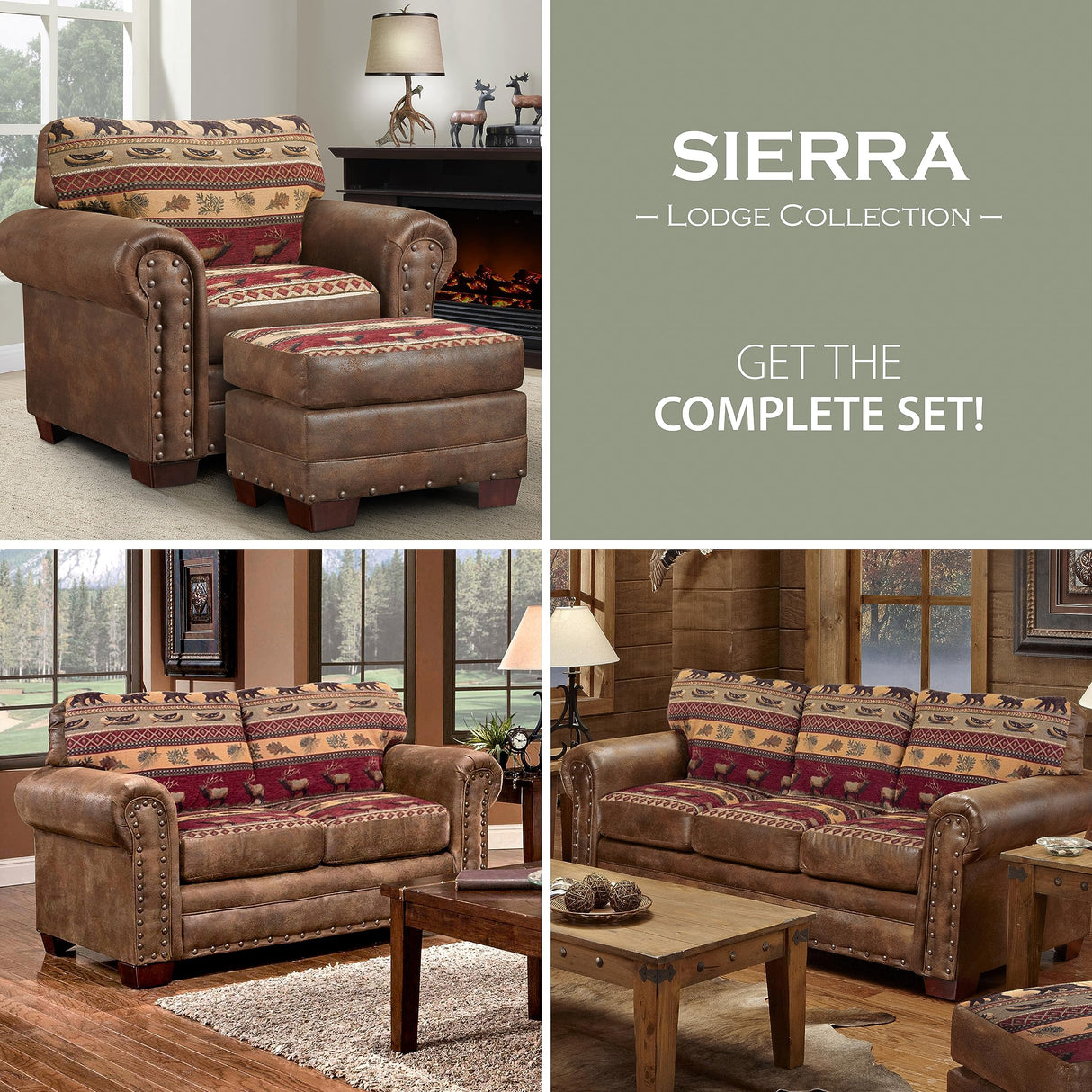 American Furniture Classics OS Home Office Furniture Club Chair, Microfiber, Brown with Sierra Lodge Tapestry American Furniture Classics