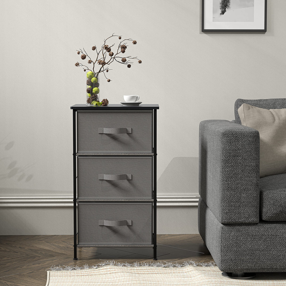 Simple Houseware 3 Drawer Nightstand Dresser with Wood Top, Dark Grey Simple Houseware