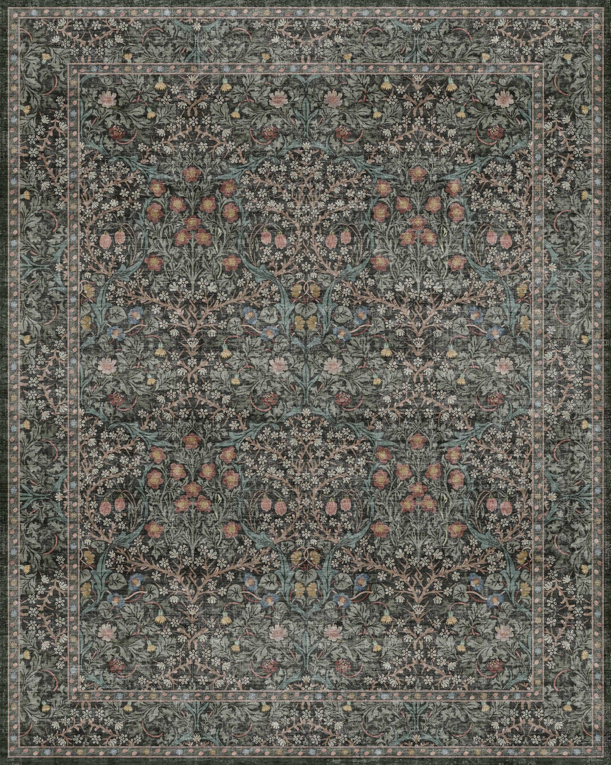 Vintage Dark Green Living Room Rug, 8x10 Washable Area Rugs for Dining Room Under Kitchen Table, Bedroom, Oriental Low Pile Stain Resistant Non-Slip Large Carpet (8x10 Dark Green) Hazo Haus