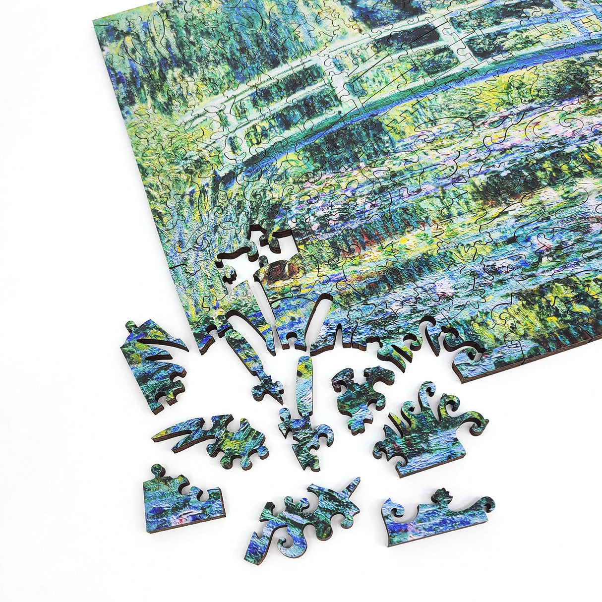 Wooden Jigsaw Puzzle for Adults - Uniquely Shaped Pieces - Made in The USA by FoxSmartBox - 210 Pieces - Water Lilies and Japanese Bridge FoxSmartBox