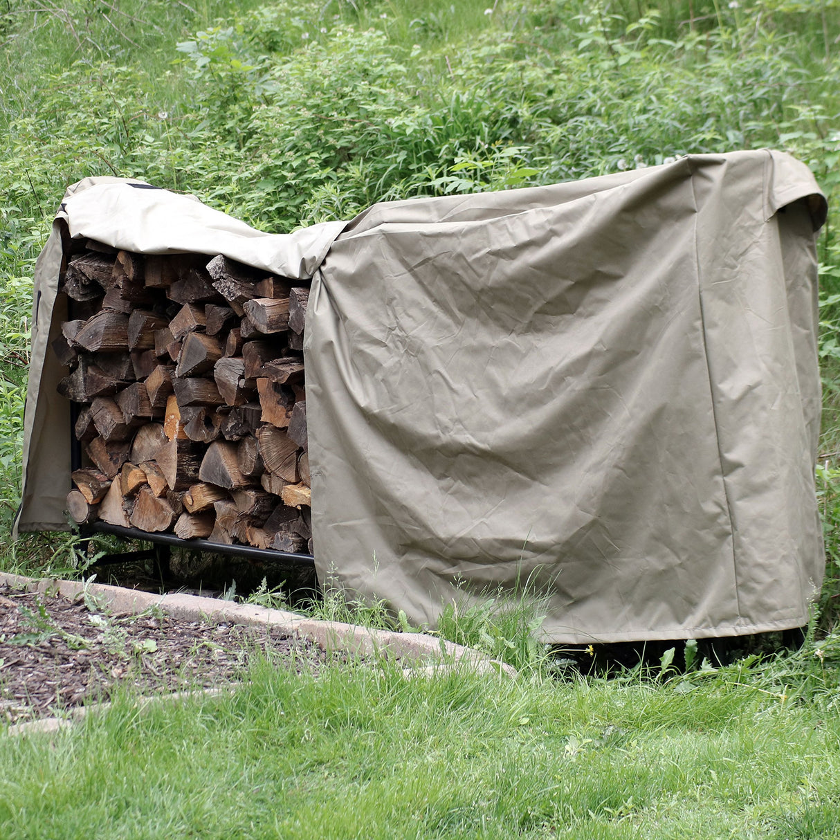 Sunnydaze 8-Foot Firewood Log Rack Cover - Weather-Resistant Outdoor Heavy-Duty Polyester with PVC Backing - Khaki Sunnydaze