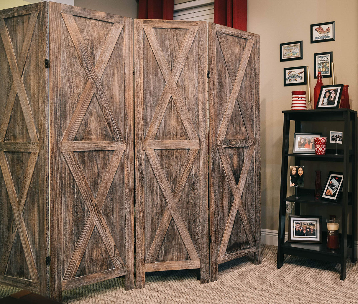 Premium Home Room Divider and Folding Privacy Screens for Partition, Wall dividers, Room Separator, Temporary Wall, Rustic Barnwood (Barnwood X) Premium Home Decor