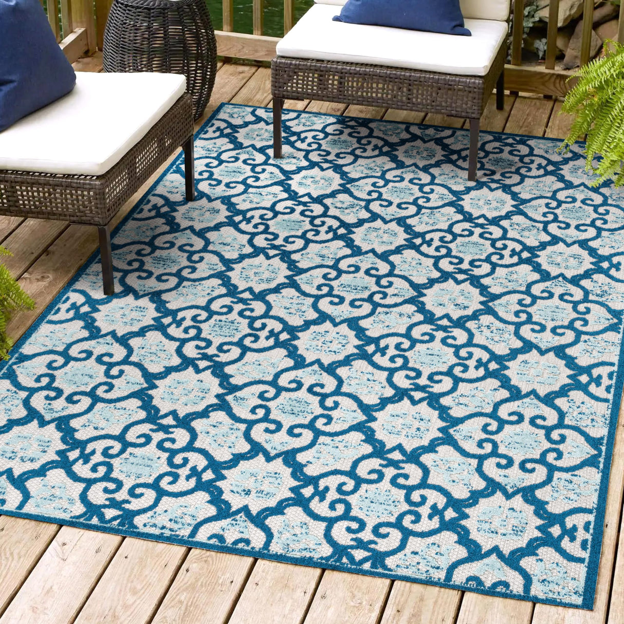 JONATHAN Y Tile Trellis Indoor Outdoor Area Rug 3X5 Light Gray/Blue, Gallia High-Low for Backyard, Patio, Porch, Easy-Cleaning, High Traffic, Pet-Friendly, Non-Shedding (AMC107B-3) JONATHAN Y