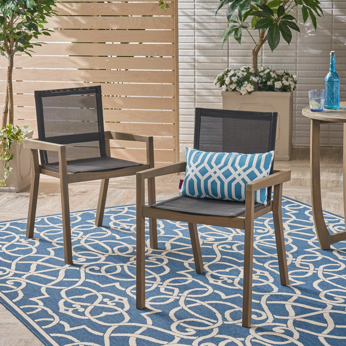 Christopher Knight Home 305156 Jimmy Outdoor Acacia Wood and Mesh Dining Chairs (Set of 2), Gray Finish Christopher Knight Home
