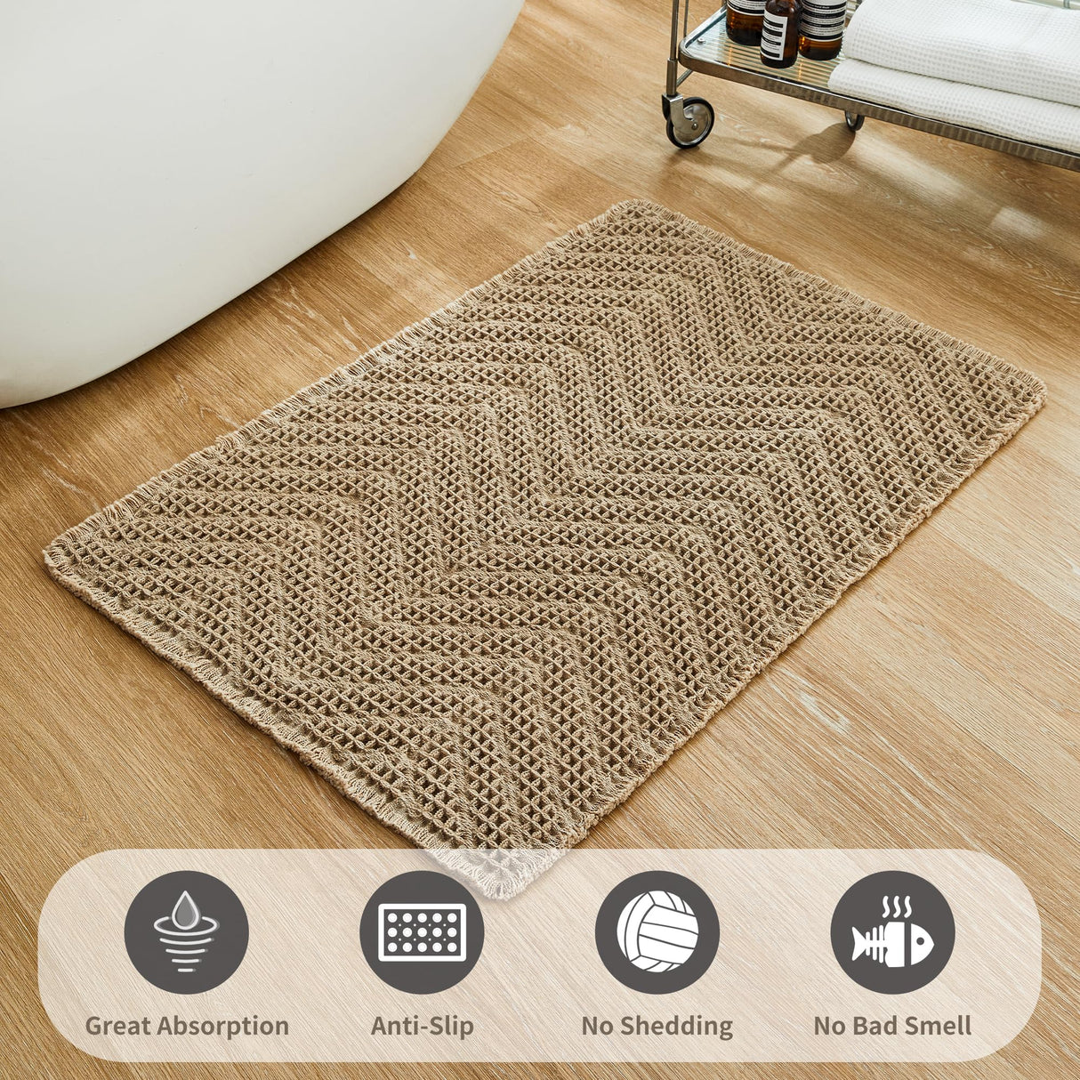 BULULOM Bathroom Floor Mat,Boho Bath Mat,Super Absorbent Bath Mat,Bathroom Rugs Non Slip Washable, Quick Dry Shower Mats, Ultra Soft Bath Mat Towel,Brown,18"*30" BULULOM