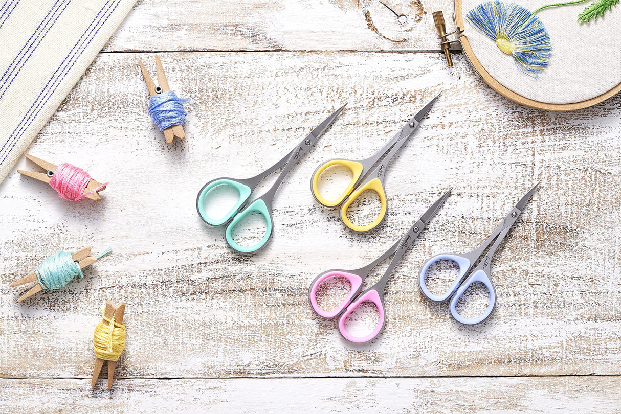 Beaditive Sewing and Embroidery Scissors Set (2 pcs) Curved and Straight, Sharp, Stainless-Steel Design | Precision Tips, Ergonomic Rubber Handle Grip | Small, Compact DIY Use (Extra Sharp) Beaditive