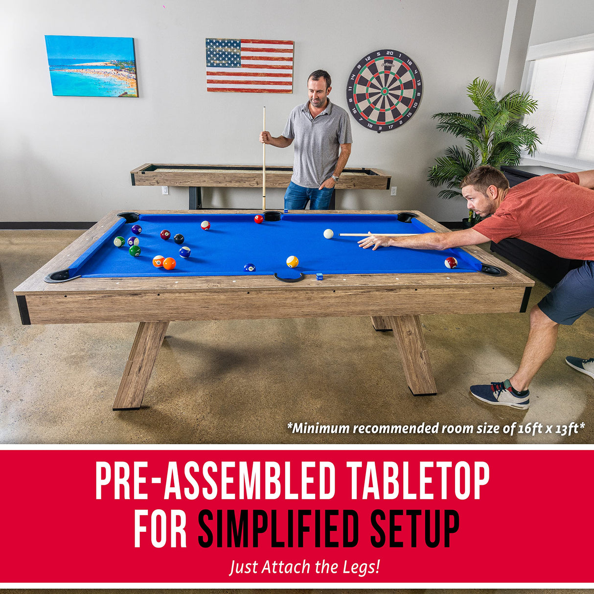 GoSports 7 ft Pool Table with Wood Finish - Modern Billiards Table with 2 Cue Sticks, Balls, Rack, Felt Brush and Chalk - Choose Your Style GoSports