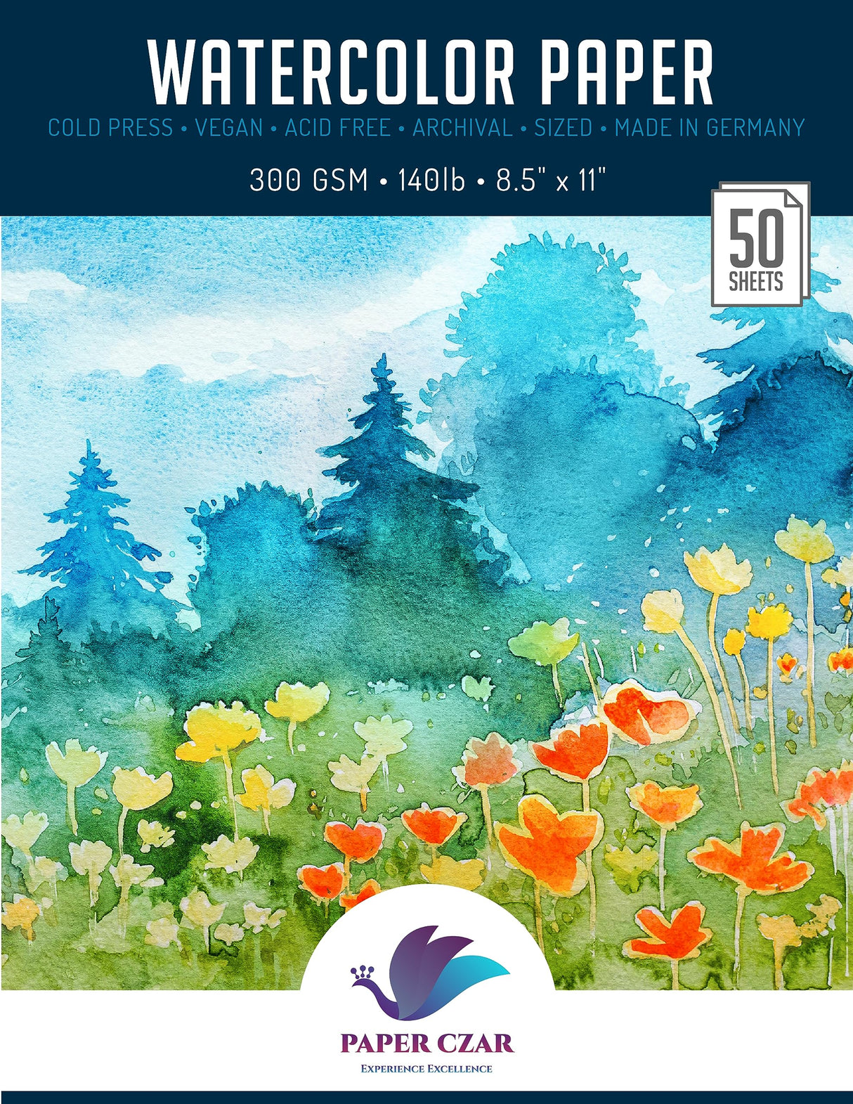 50 Sheets Watercolor Paper White Cold Press (300GSM, 8.5x11) Generic