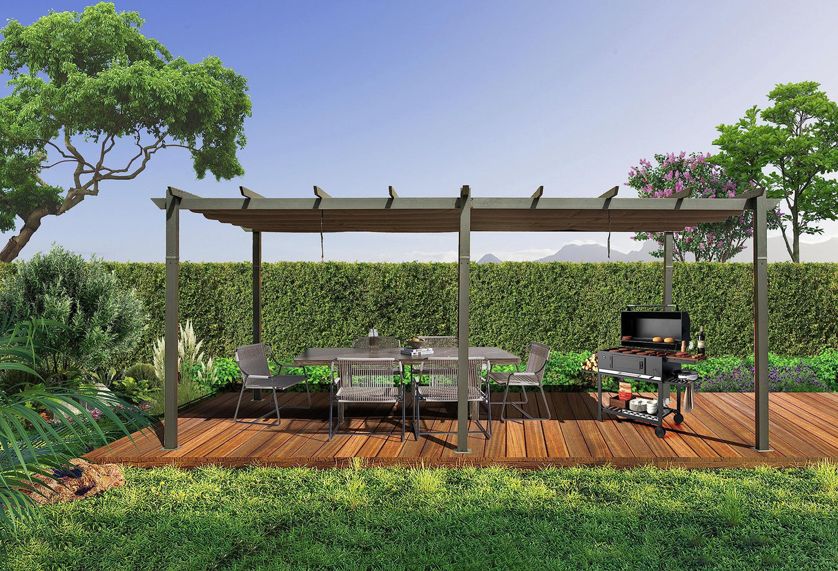 Domi Outdoor Retractable Pergola 11' x 20',Heavy-Duty Aluminum Shelter with Double Sun Shade Pavilion Extra Large Canopy for Gardens Backyard and Decks,Dark Grey domi outdoor living