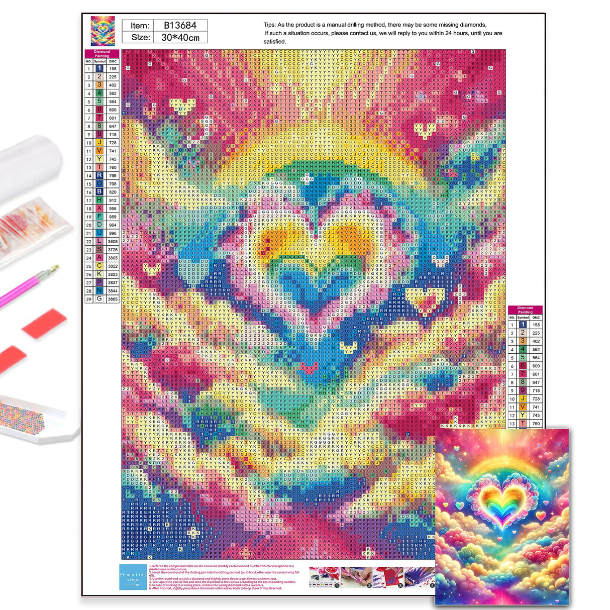 Axquilon Diamond Art Kits for Adults-Rainbow Heart 5D Diamond Painting Kits for Beginners- Round DIY Arts and Crafts Gem Art Kits for Home Decor Gift-12x16in Axquilon