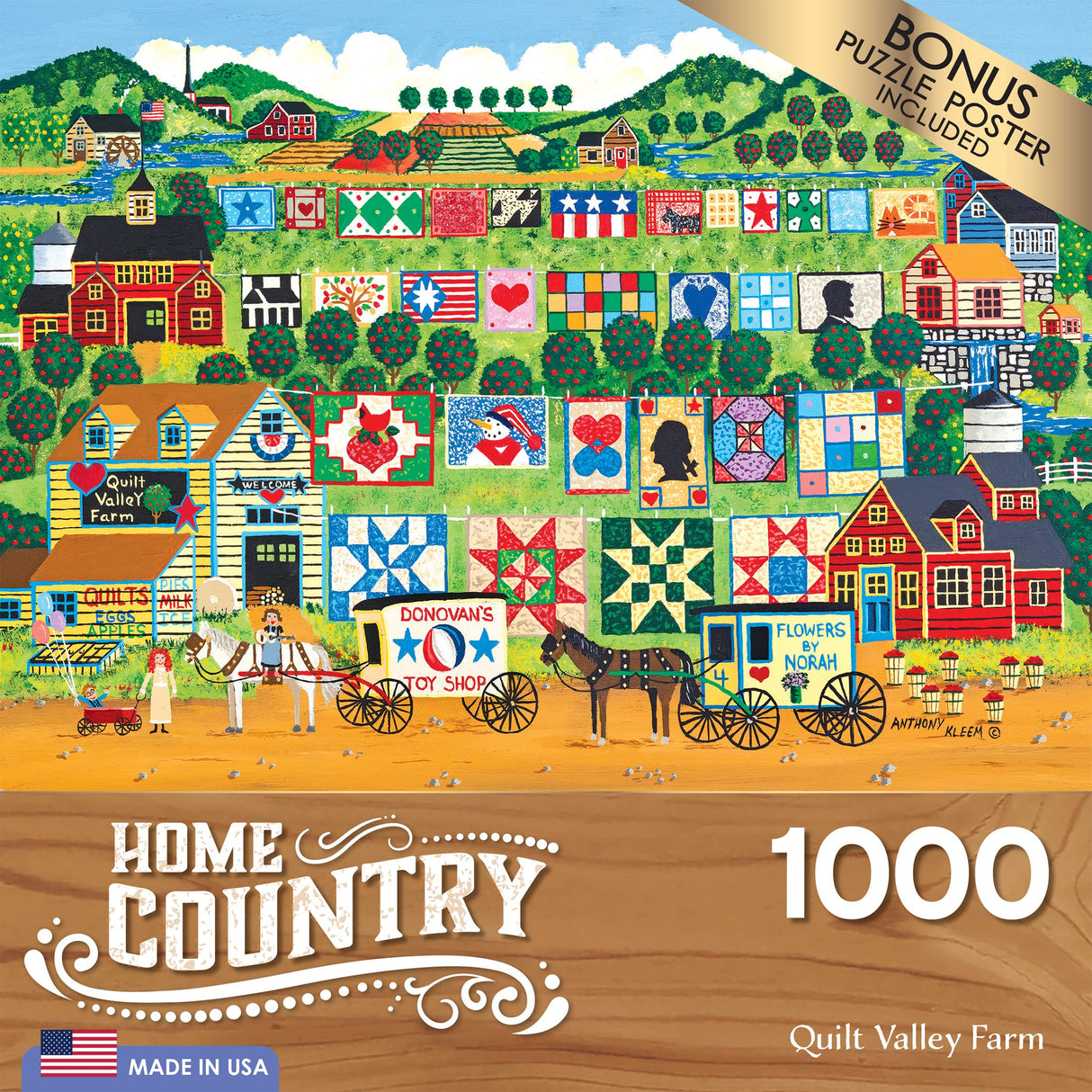 RoseArt - Home Country- Quilt Valley Farm - 1000 Piece Jigsaw Puzzle for Adults RoseArt