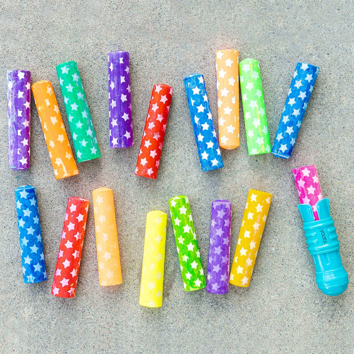 Yoobi | Rainbow Sidewalk Chalk and Stencil Set | 16 Piece Includes 2 Chalk Holders and 4 Fun Stencils | Non Toxic & Washable | Outdoor Art Activities for Kids Yoobi