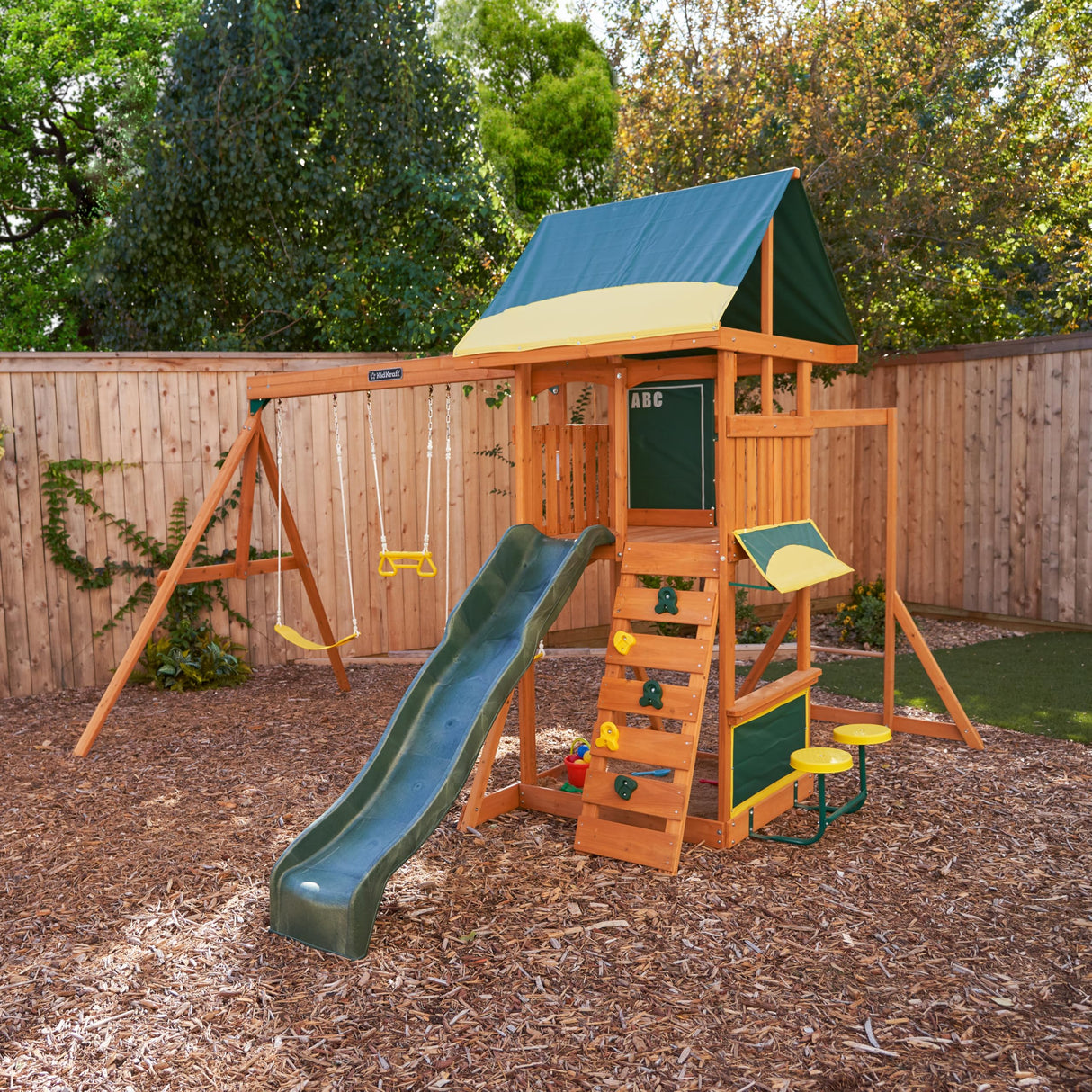 KidKraft Brightside Wooden Swing Set with Café Area and Stools KidKraft