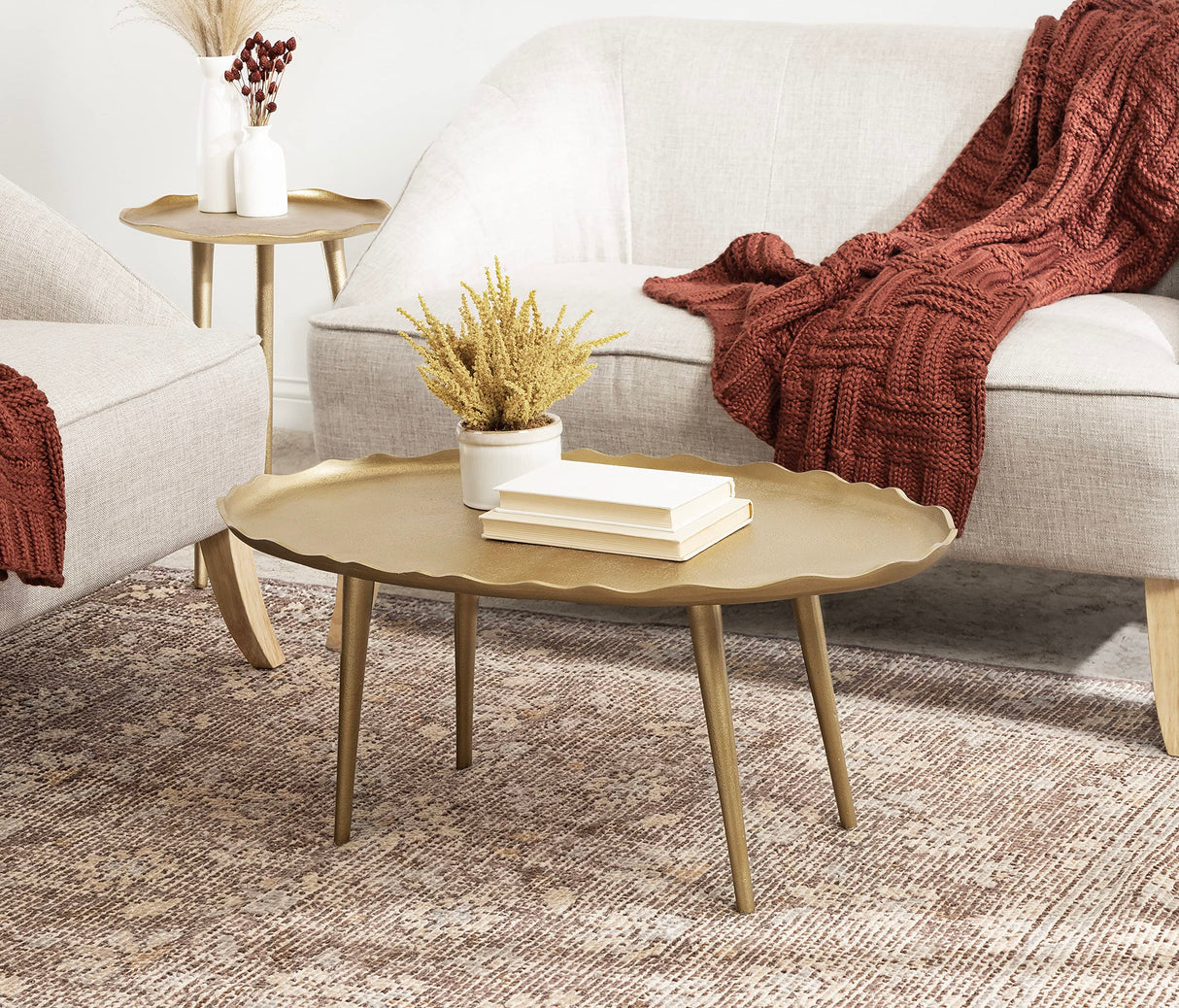 Kate and Laurel Alessia Modern Glam Oval Coffee Table, 34 x 20 x 15, Gold, Metal Living Room Table for Storage and Display with Antique Deckled Edge Detailing Kate and Laurel