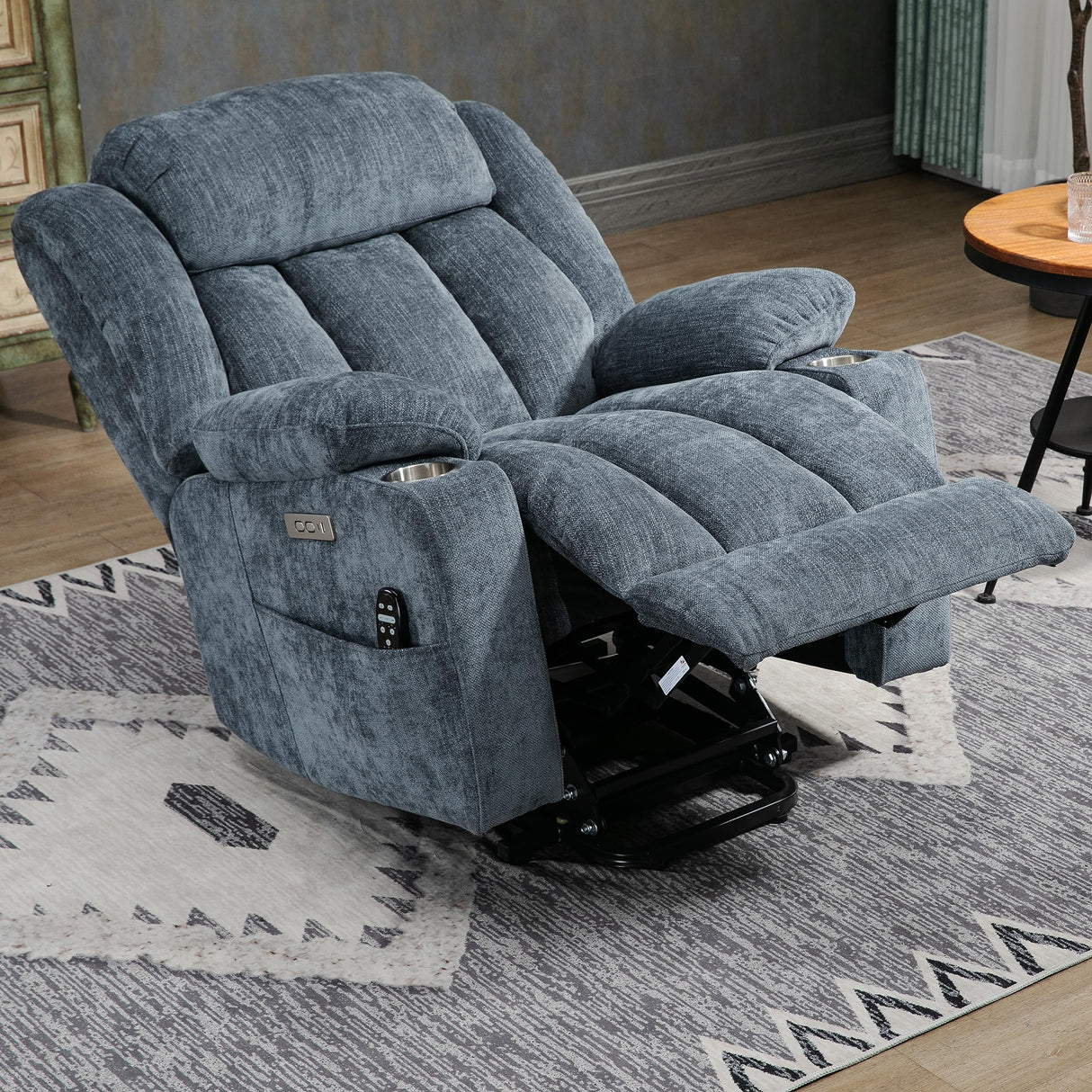 Trustyue Power Lift Chair with Full-Body Massage and Heat, Electric Recliner Chairs for Adults, Remote Control, Standing Assistance, USB Ports, Stainless Steel Cup Holders, Chenille Blue Trustyue