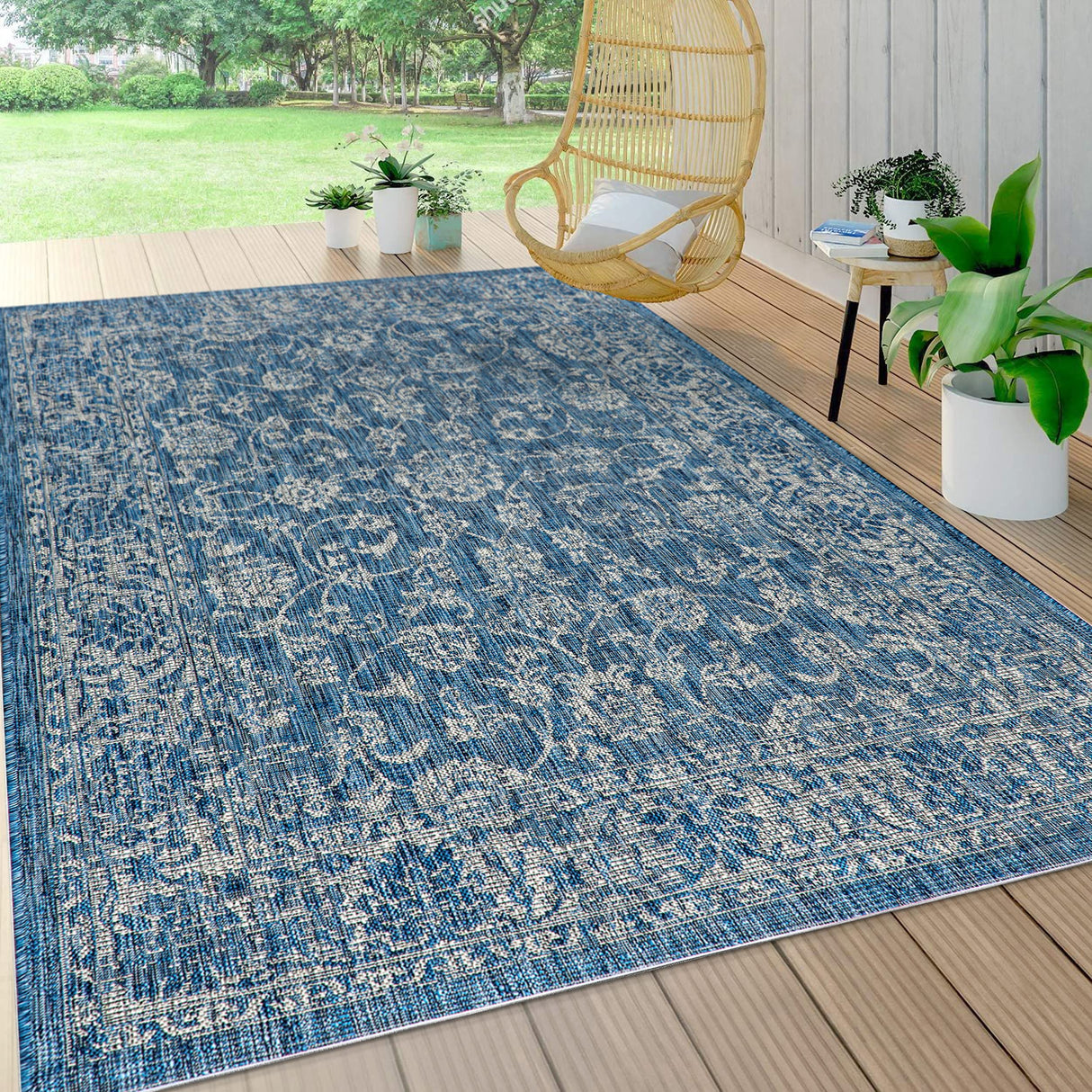 JONATHAN Y Weave Floral Indoor Outdoor Area Rug 8X10 Navy/Gray, Tela Bohemian Textured for Backyard, Patio, Porch, Easy-Cleaning, High Traffic, Pet-Friendly, Non-Shedding (SMB100B-8) JONATHAN Y