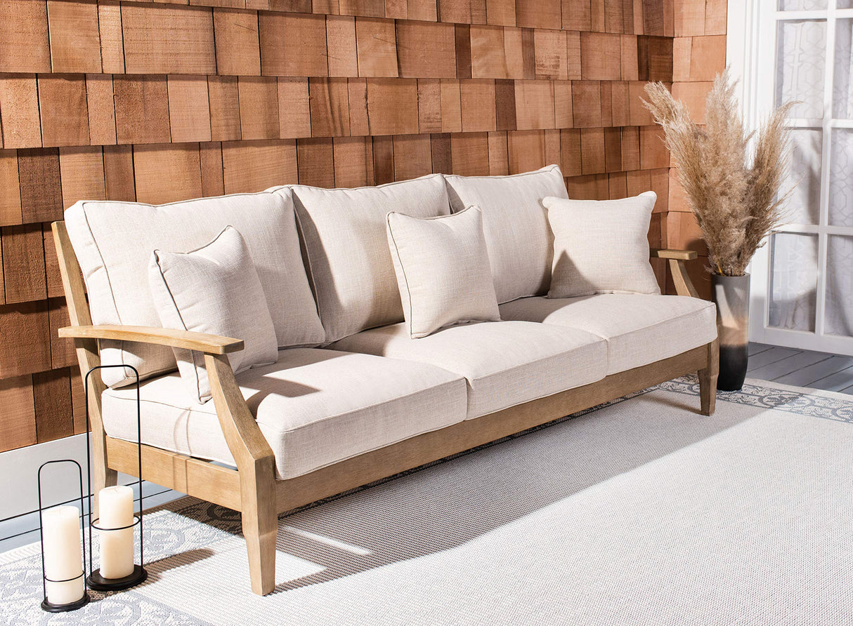 SAFAVIEH Couture Patio Martinique Natural and White Wood Outdoor Sofa, Natural/White SAFAVIEH