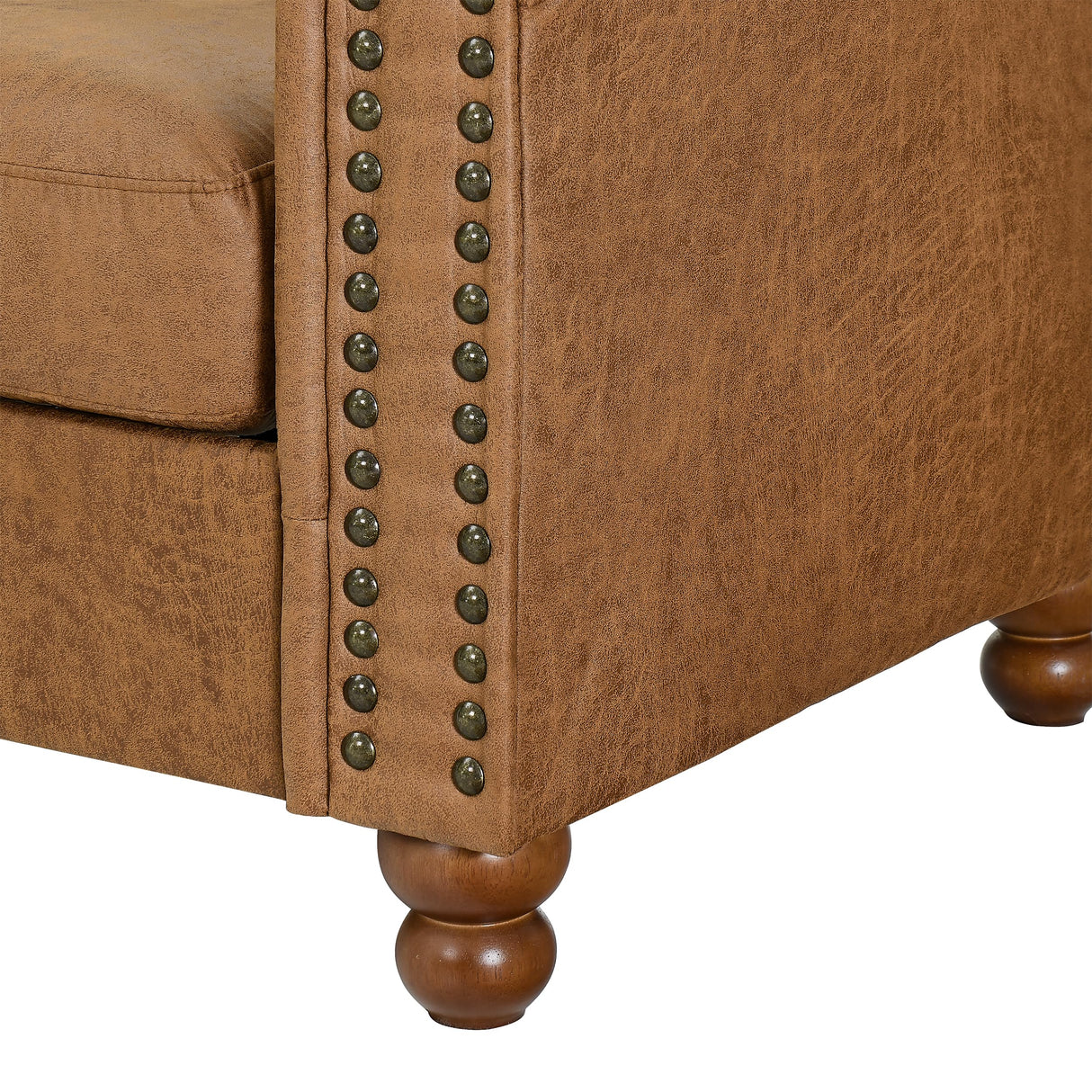 Asucoora Air Leather Tufted Sofa Couch for Living Room, Rolled Arm 3-Seater Sofa Couch with Nailhead Trim and 2 Neck Roll Pillows, Small Apartment Chesterfield Sofa Asucoora