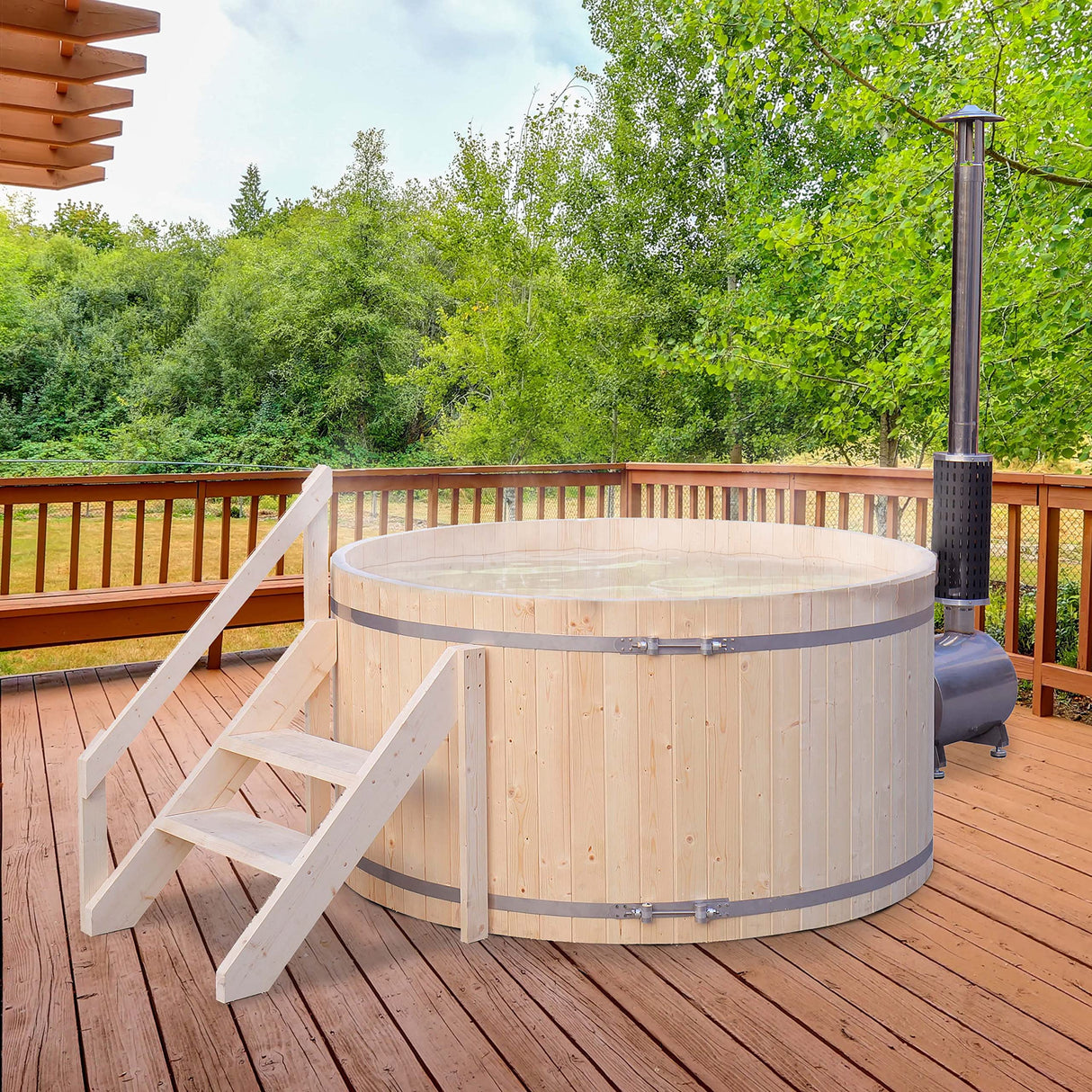 Wood-Fired Hot Tub and Ice Bath | Wood-Burning Hot Tub | Cold-Plunge Tub | 4-5 Person | 422 Water Gallon Capacity | Pine ALEKO