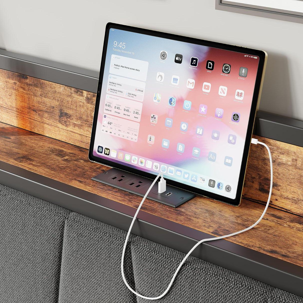 LIKIMIO Vintage Brown King Bed Frame with 4 Storage Drawers and Charging Headboard LIKIMIO