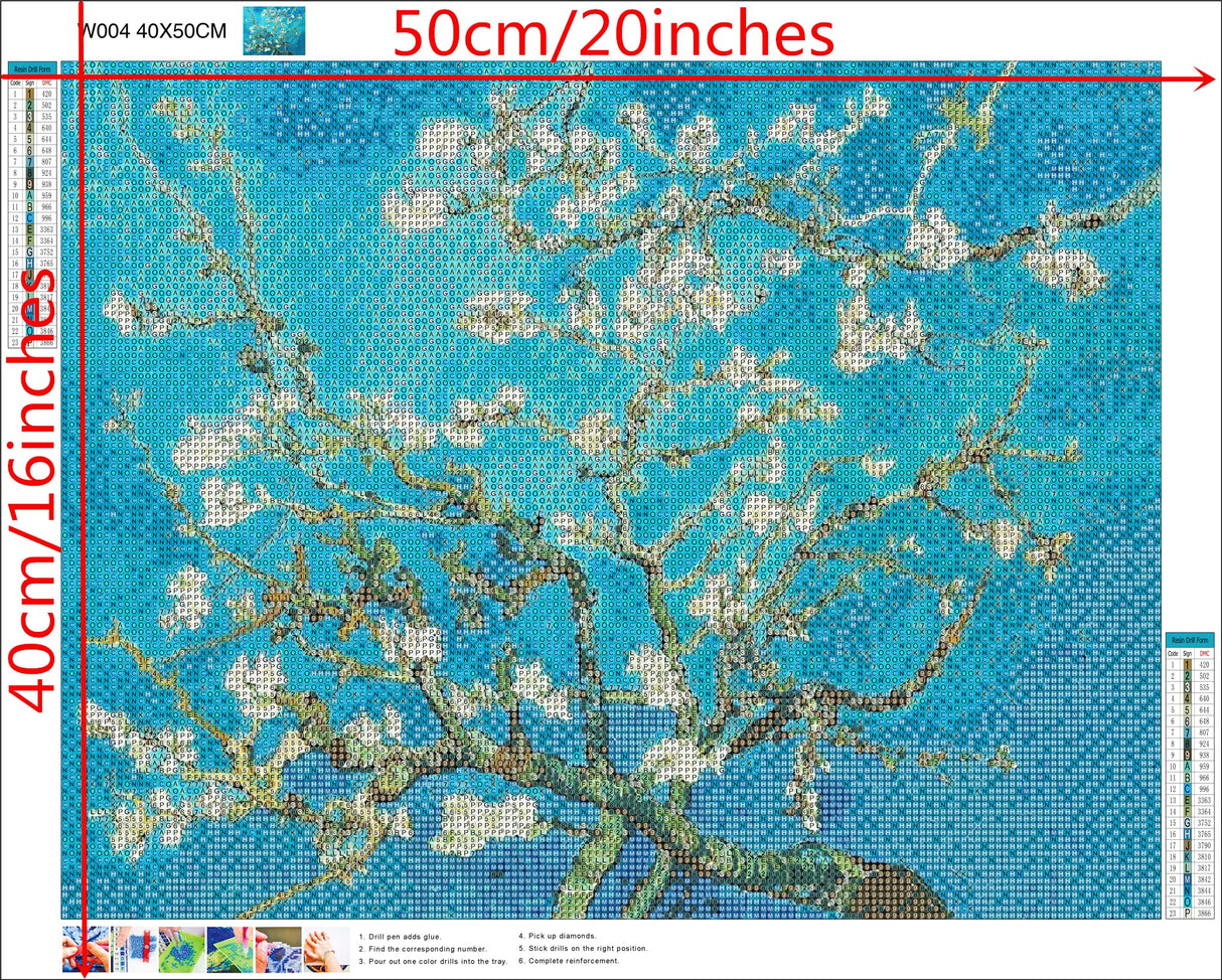NIHO-JIUMA Diamond Painting Kits Van Gogh Apricot Tree, DIY 5D Full Drill Diamond Art Gift for Adult/Teen, Home Decoration (40x50cm/16x20inches) NIHO-JIUMA