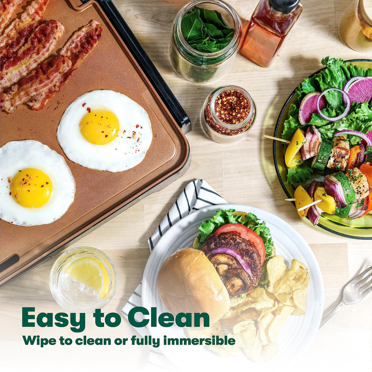 BELLA XL Electric Ceramic Titanium Griddle, Make 15 Eggs At Once, Healthy-Eco Non-stick Coating, Hassle-Free Clean Up, Large Submersible Cooking Surface, 12" x 22", Copper/Black BELLA