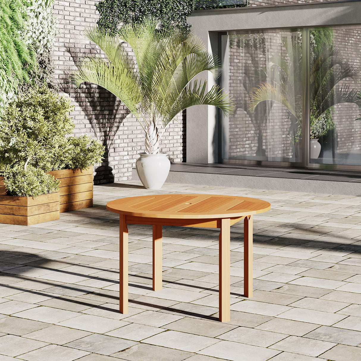 Amazonia Bahamas 5-Piece Patio Round Dining Table Set | Eucalyptus Wood | Ideal for Outdoors and Indoors, Brown Amazonia