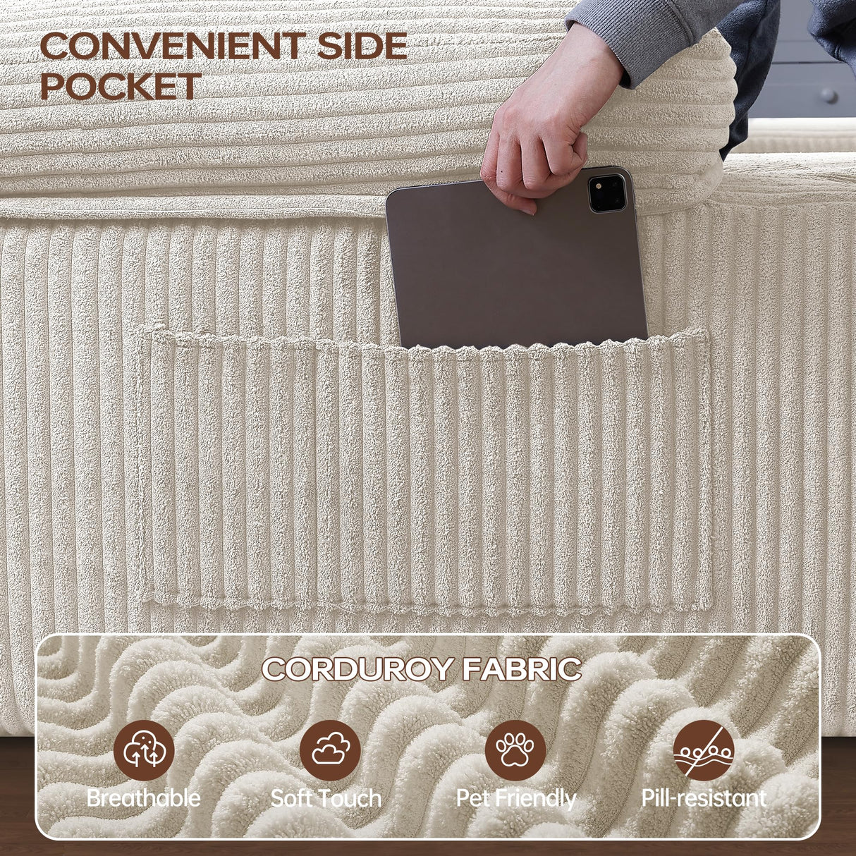 DURASPACE 126.2'' Modular Sectional Sofa, Convertible U Shaped Cloud Couch with Memory Foam, Corduroy Boneless Sectional Couches for Living Room, No Assembly Required (Beige) DURASPACE