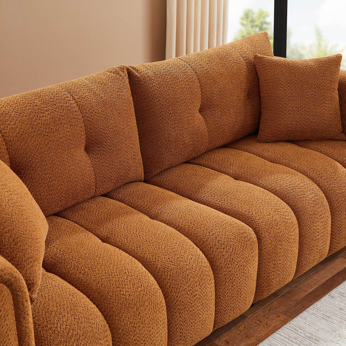 91.5" Modern Boucle Sofa with Deep Seat, Comfortable Upholstered Tufted Cloud Couch, Modern 3 Seater Couches for Living Room, Bedroom, Apartment, Office (Curry) VANOMi