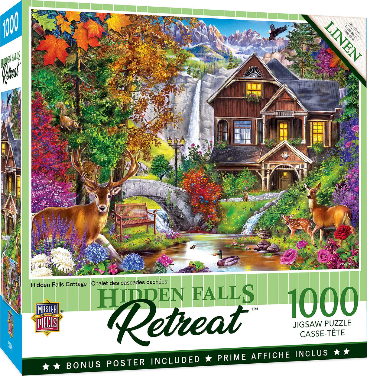MasterPieces 1000 Piece Jigsaw Puzzle for Adults, Family, Or Kids - Hidden Falls Cottage - 19.25"x26.75" Masterpieces