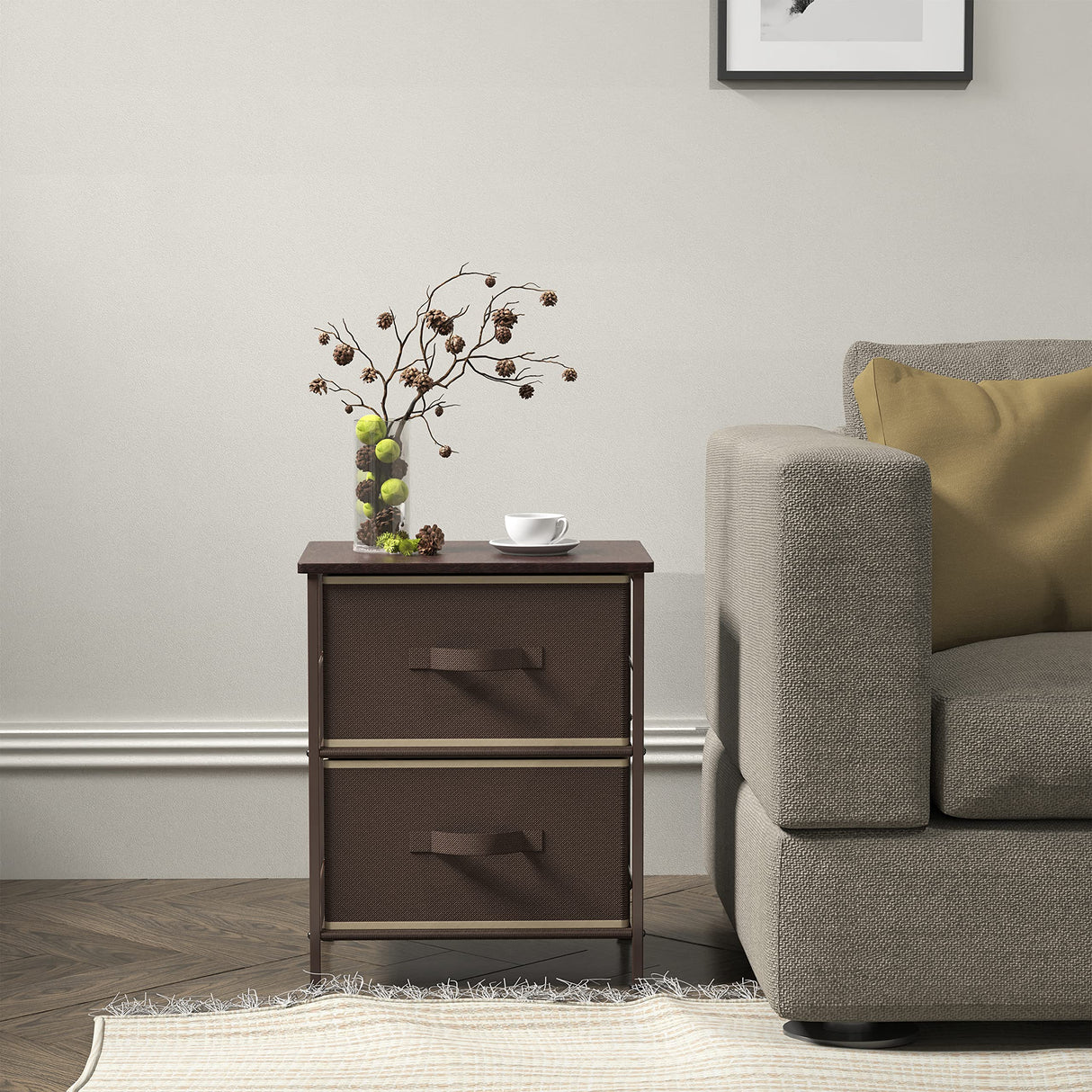 Simple Houseware Night Stand Dresser for Bedroom 2-Tier Organizer Drawer Storage Tower, Brown Simple Houseware