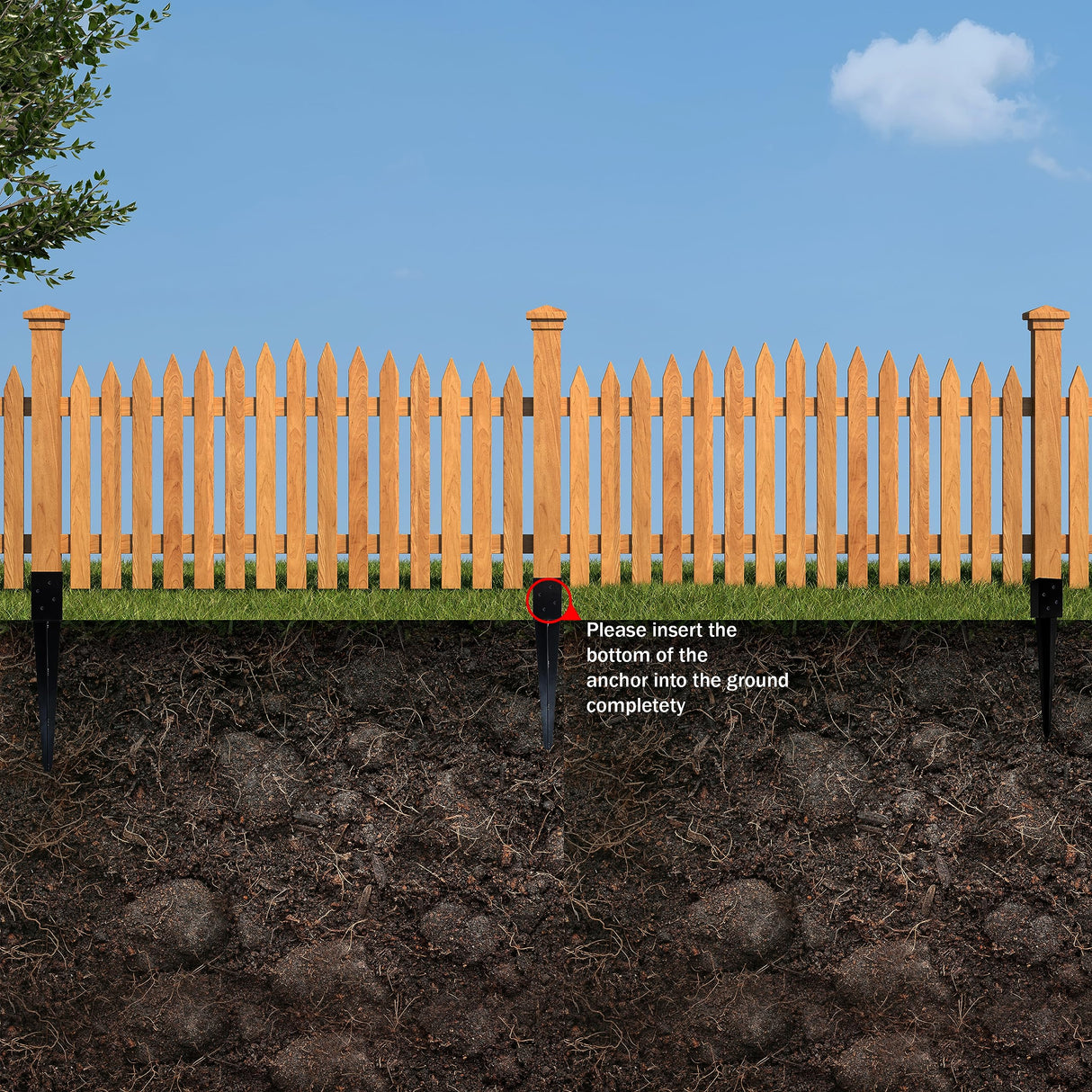 LADECH 4x4 Fence Post Anchor - 24' Black Powder Coated Metal Ground Spike - Mailbox Post Anchor - 8 Pack LADECH