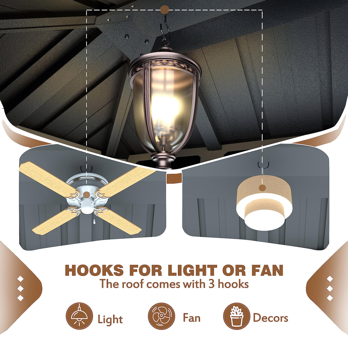 MUPATER 12 x 20 FT Gazebo, Wooden Finish Coated Aluminum Frame, with Double Galvanized Steel Hardtop Roof, Netting and Curtains for Garden, Patio Lawn and Parties MUPATER