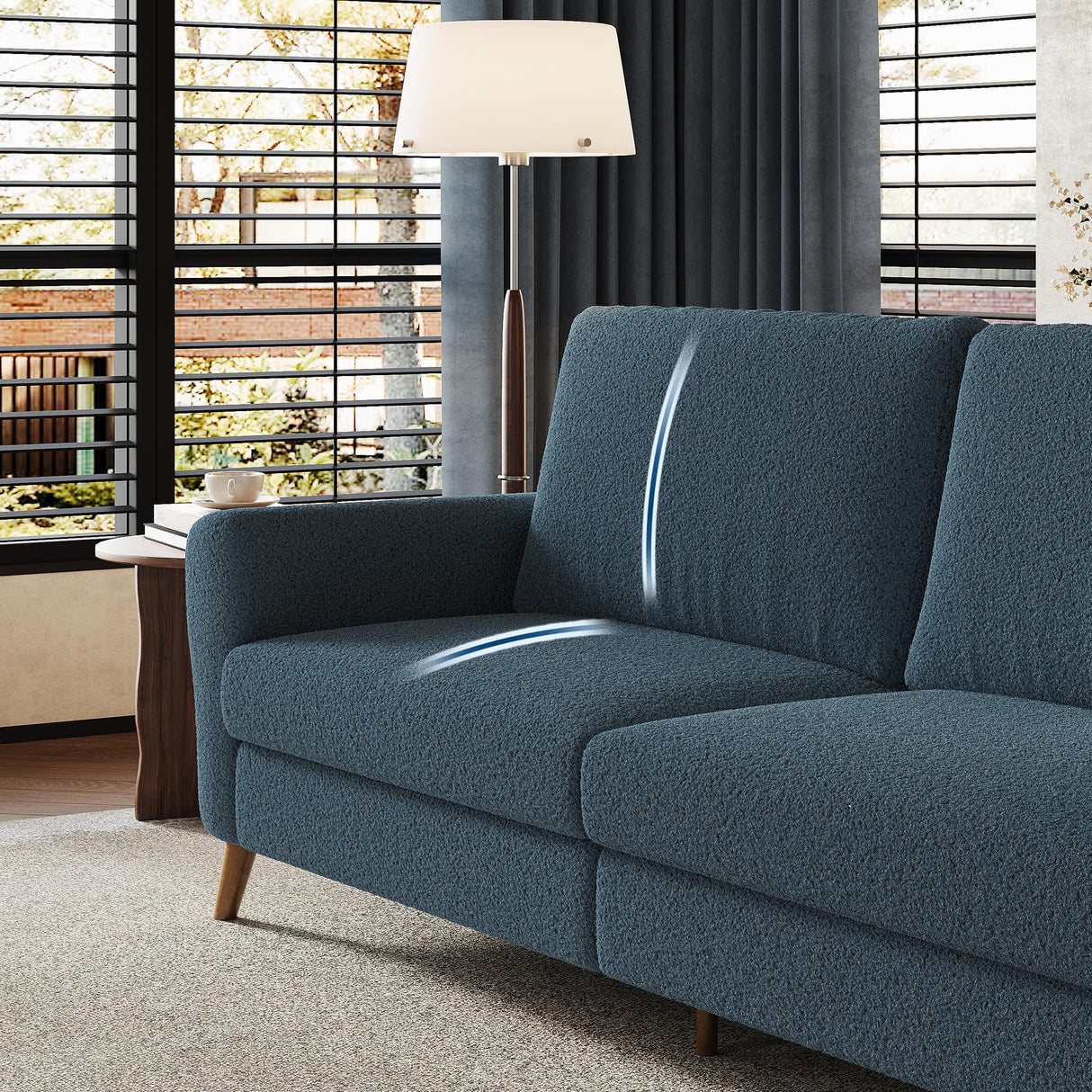 GarveeHome 84" Sofa, 3 Seater Couch for Living Room, Modern Loveseat, Boucle Sofa with Deep Seats, Wide Armrests, Wood Legs, Easy Assembly, Upholstered Comfy Sofa for Bedroom Office, Dark Blue GarveeHome