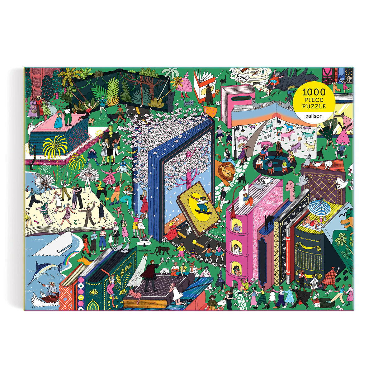 Galison Book World – 1000 Piece Puzzle Fun and Challenging Activity with Bright and Bold Artwork of Literary Characters and Books for Adults and Families Galison