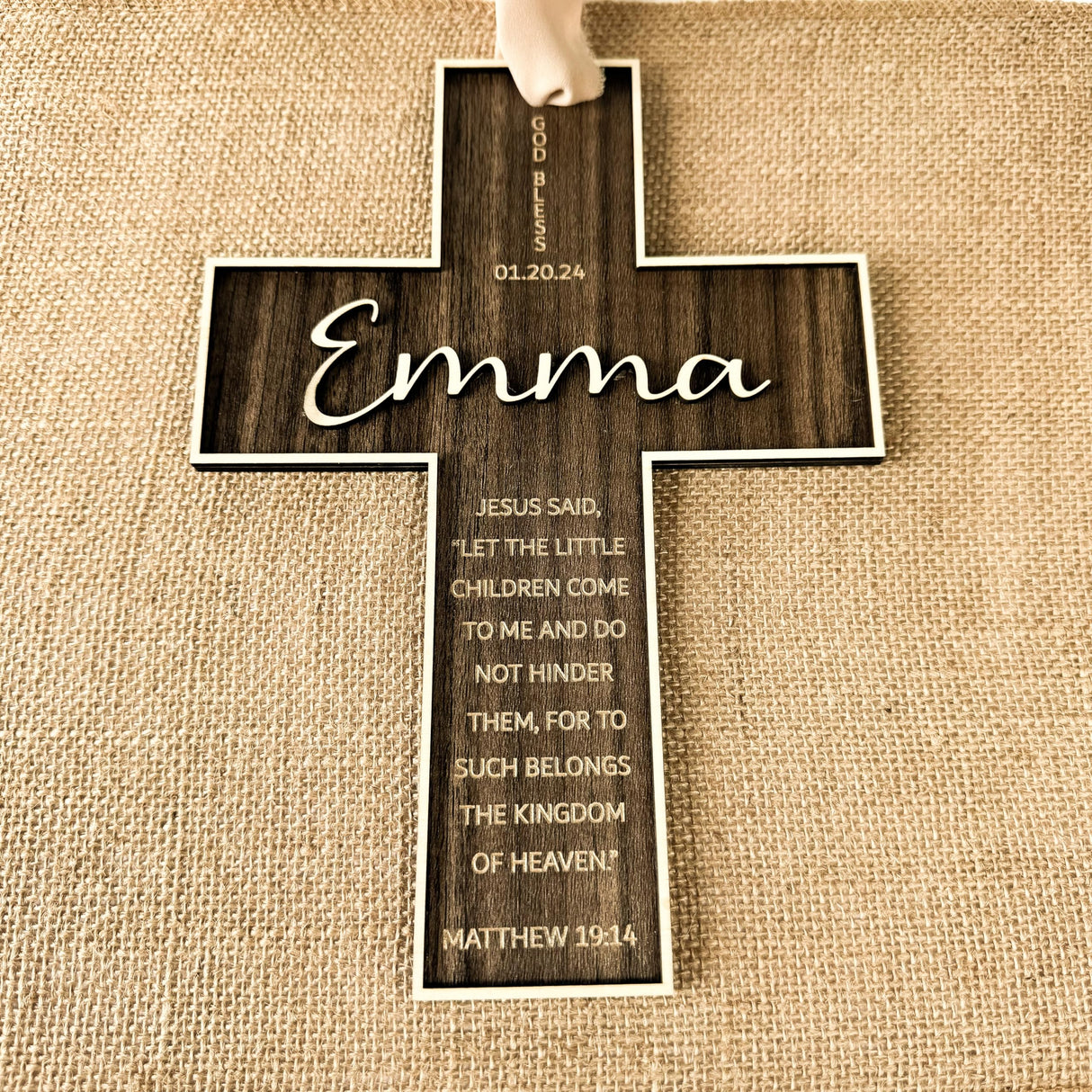 Personalized Engraved Wooden Cross, Christian WoodCcross for Baptism, Holy Communion, Confirmation or Newborn Gift Keepsake with Custom Name and Date with Message LIGHTIT STUDIO