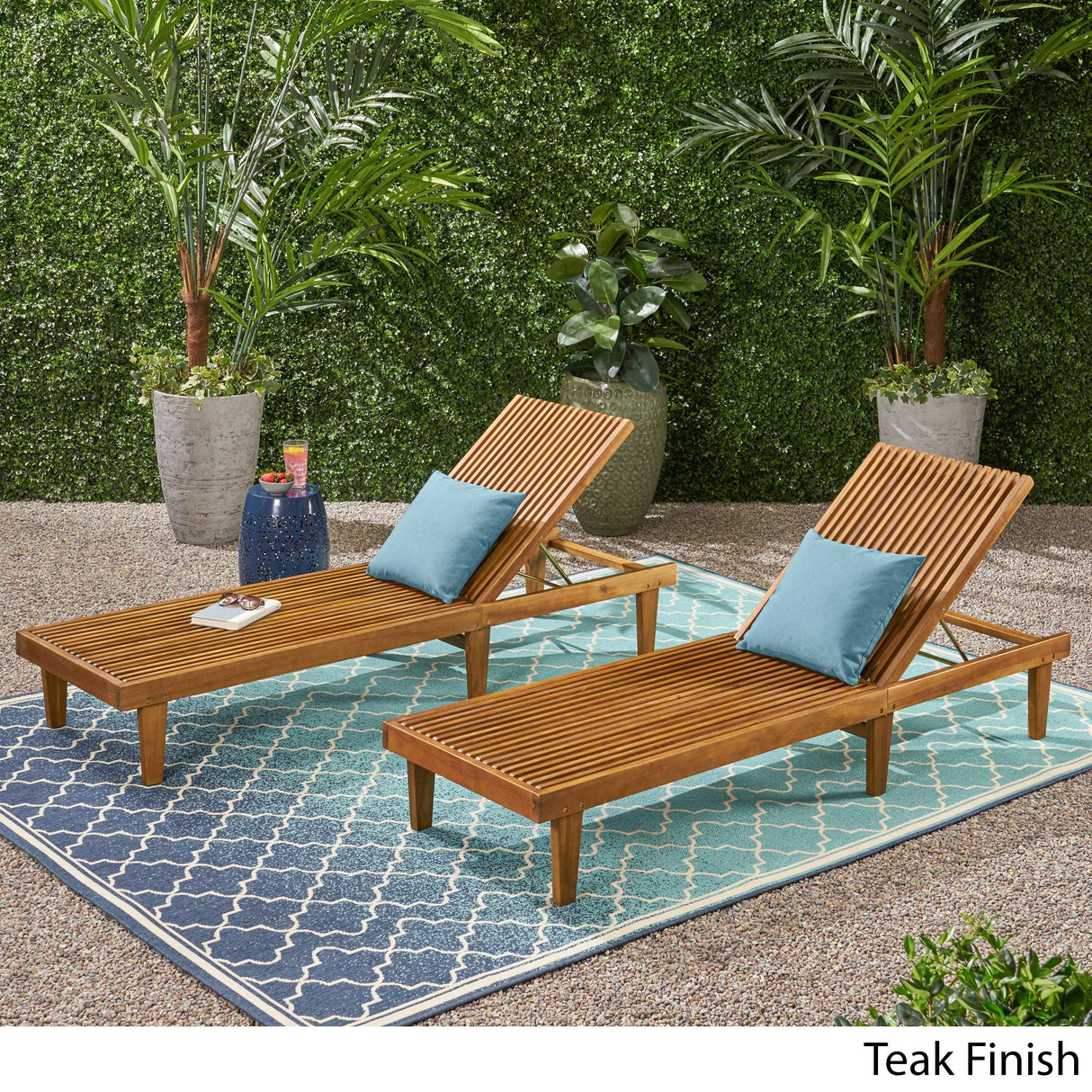 Great Deal Furniture Outdoor Wooden Chaise Lounge (Set of 2), Teak Finish GDFStudio