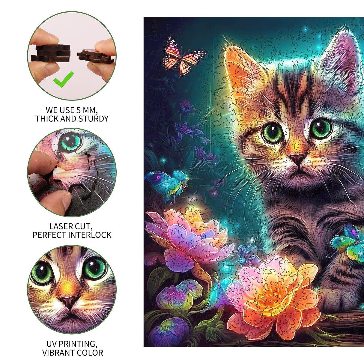 Mys Aurora Wooden Puzzles, Kitten in Dream Wooden Jigsaw Puzzles 500 Piece, Unique Luxurious Shaped Wood Puzzle for Adults and Kids, Best Gift for Birthday 11.2 x 11.2 Inch Mys Aurora